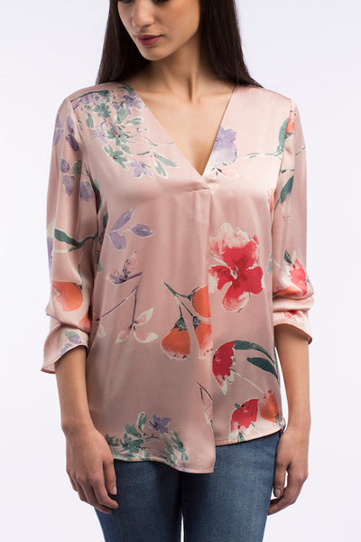 Satin Dreamy Floral Blouse - B1107