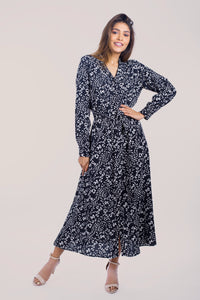 Long Sleeve Belted Dress -160001
