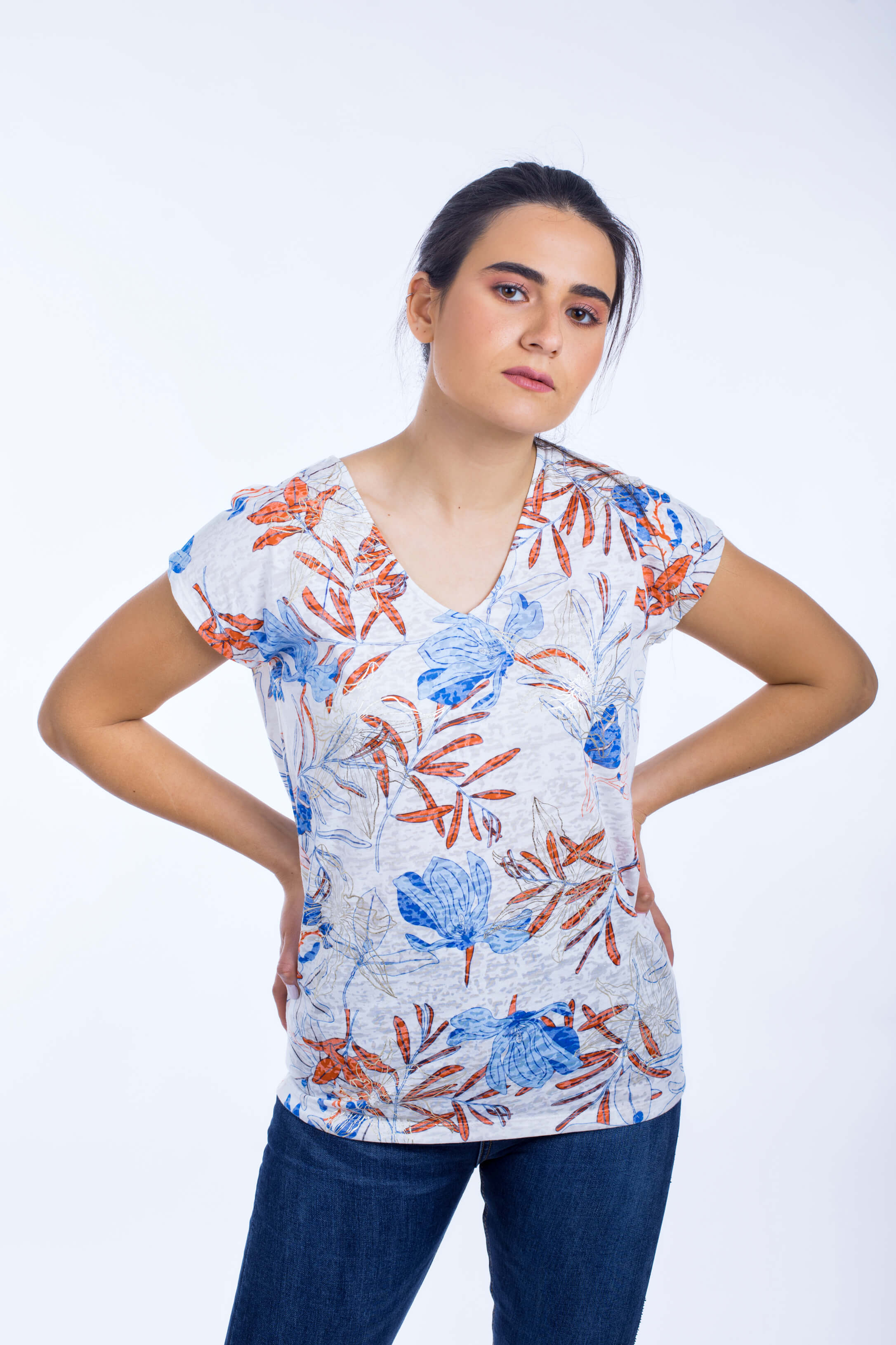 Back Tie Shiny Print Top - 140022