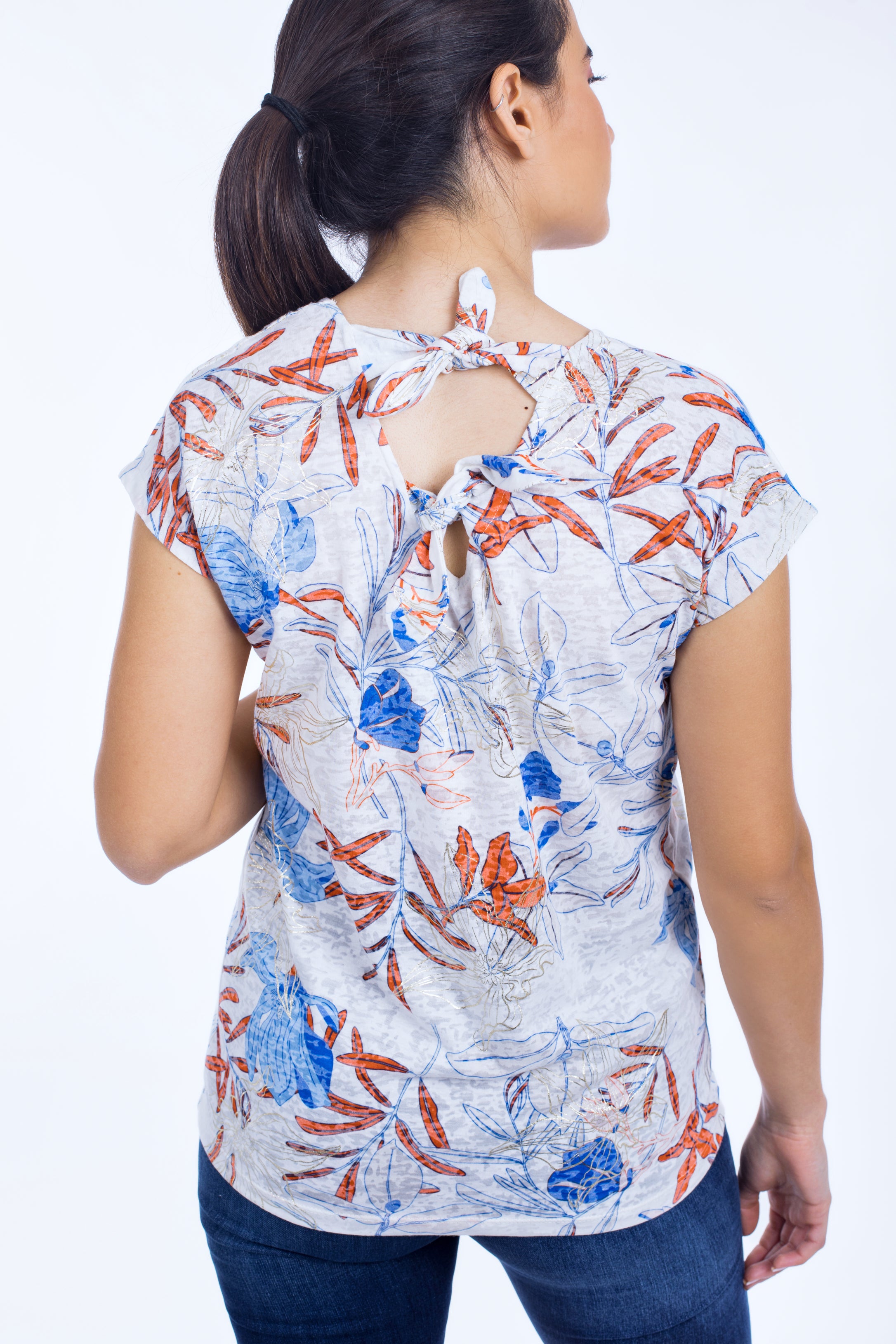 Back Tie Shiny Print Top - 140022