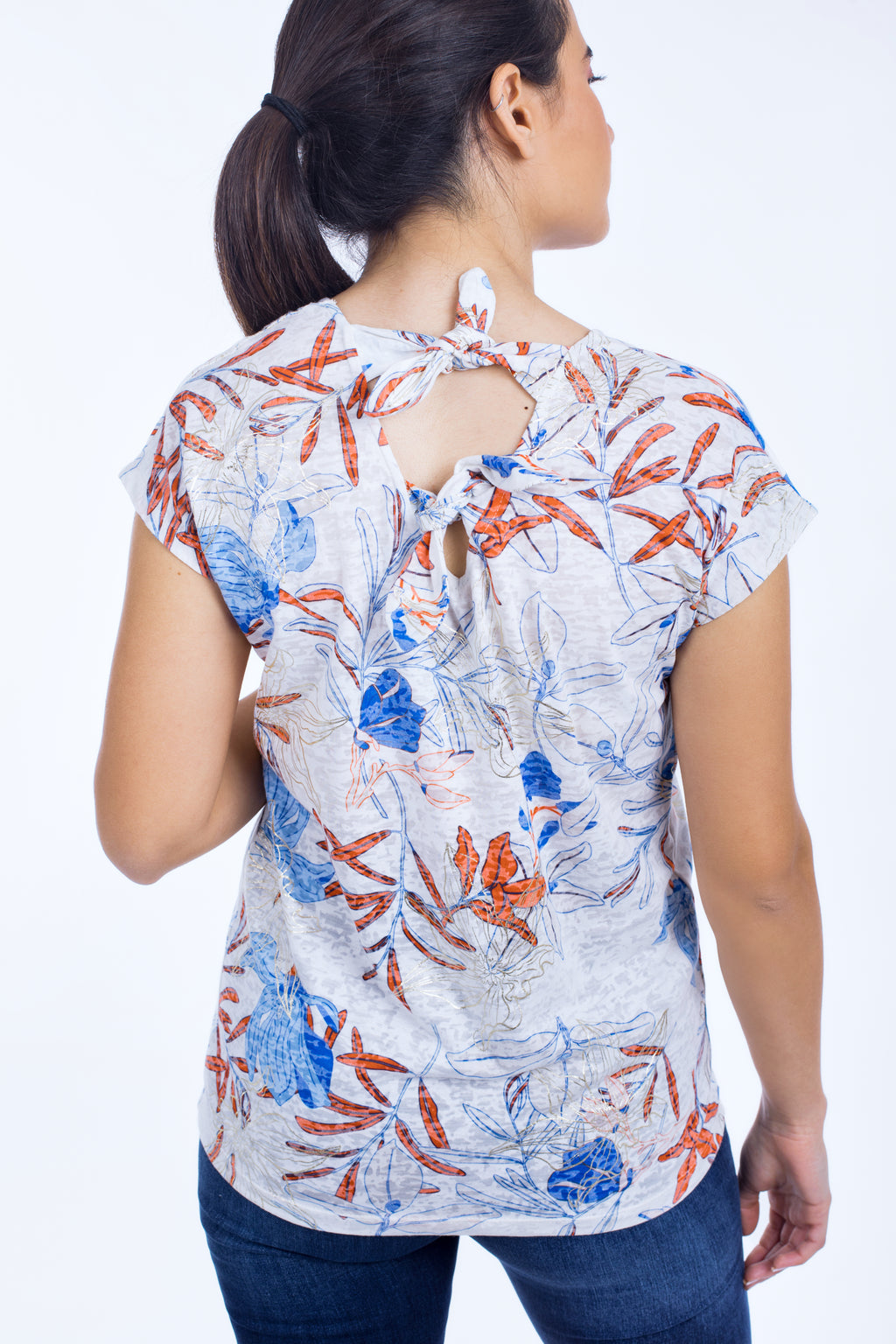 Back Tie Shiny Print Top - 140022