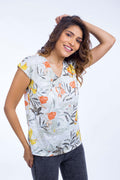 Back Tie Shiny Print Top - 140022