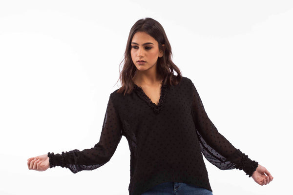 Fluffy Trim Blouse - B1146