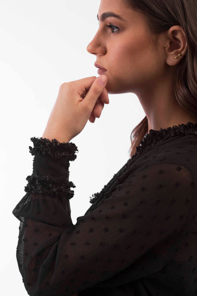Fluffy Trim Blouse - B1146