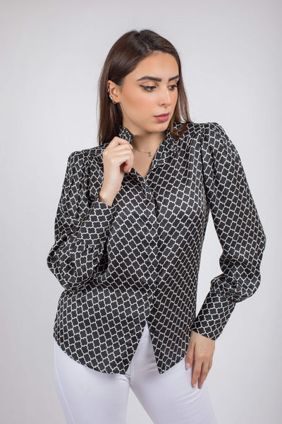 Satin Puffy Sleeves Blouse - 110049