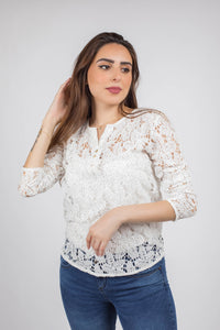 Dotted Lace Fitted Blouse - 110054