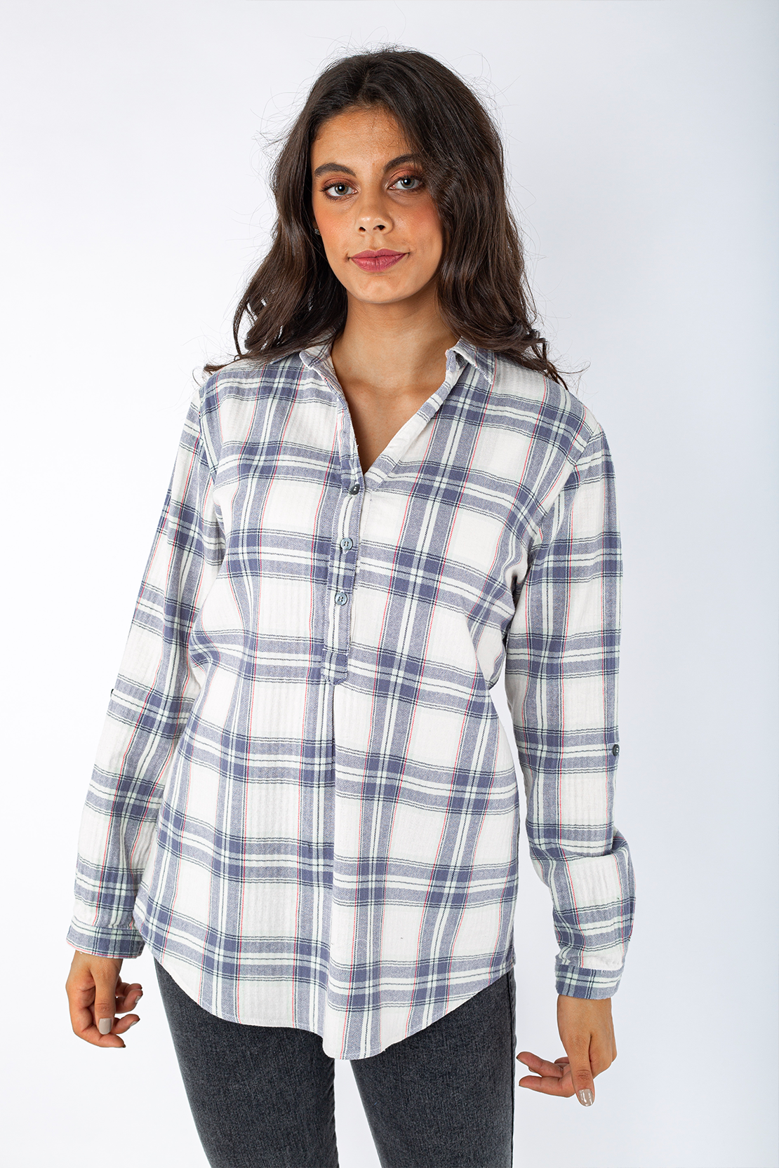 Cotton Flannel Shirt with Belt - 110022