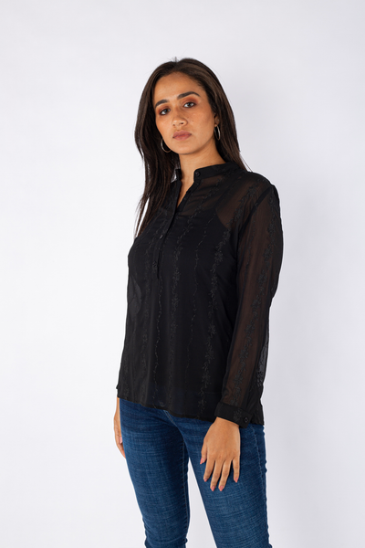 Embroidered Chiffon Blouse - 110008