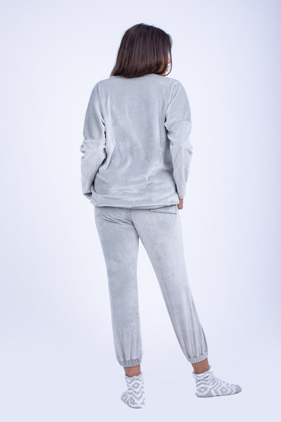 Light Grey Soft LycraVelvet V-Neck Sweatshirt - W2016