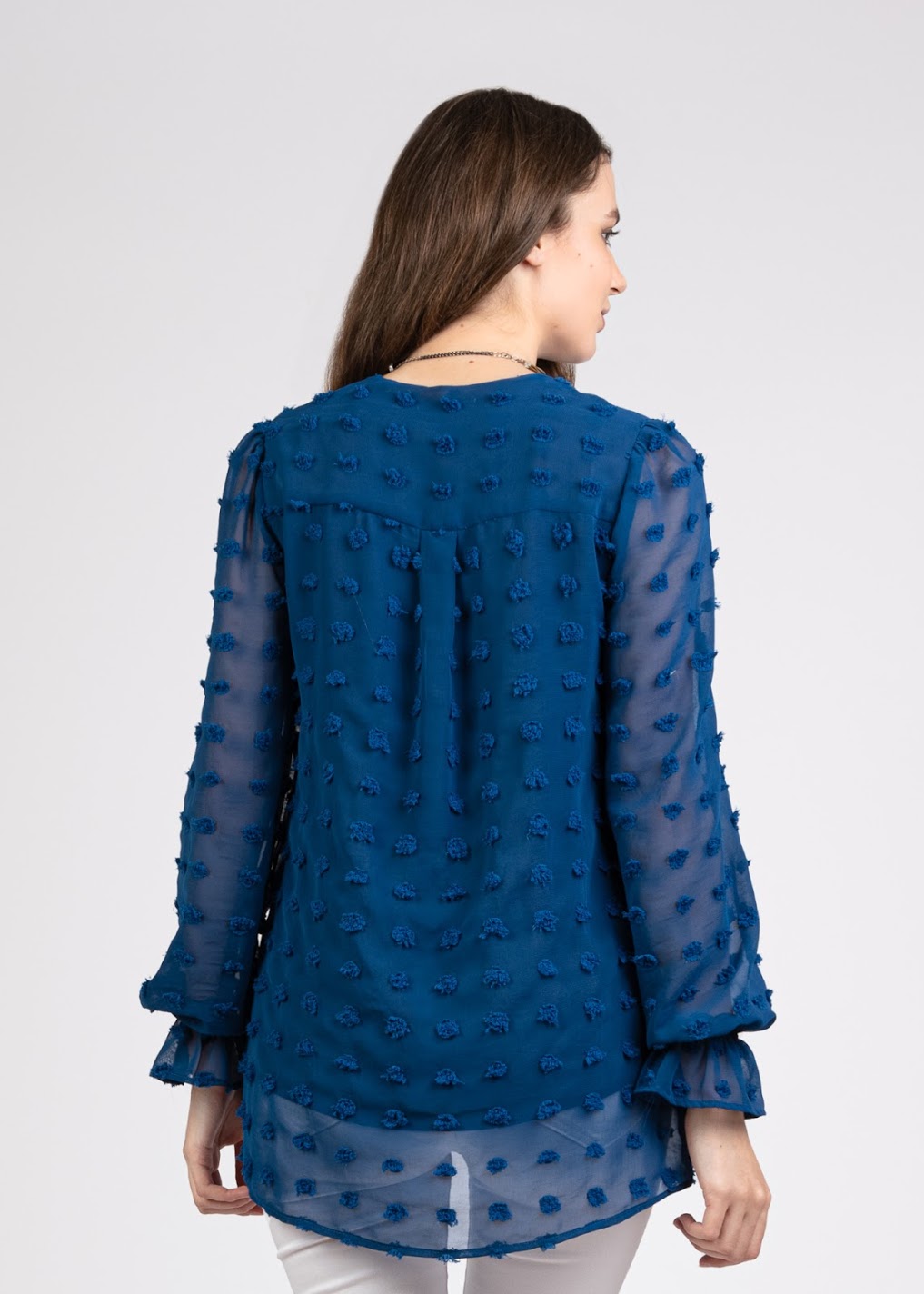 Big Dot Chiffon Blouse with Pleats - 110073