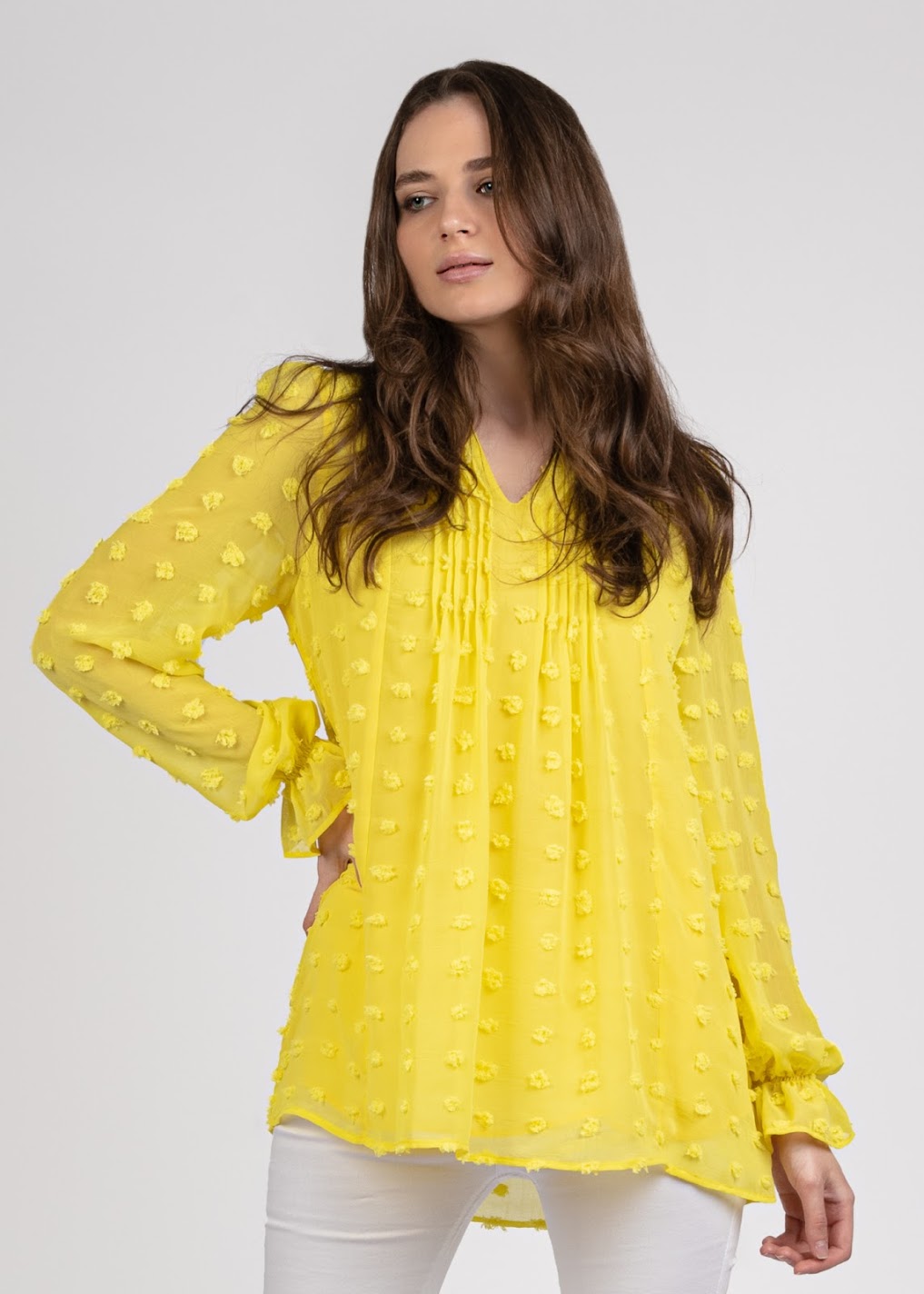 Big Dot Chiffon Blouse with Pleats - 110073