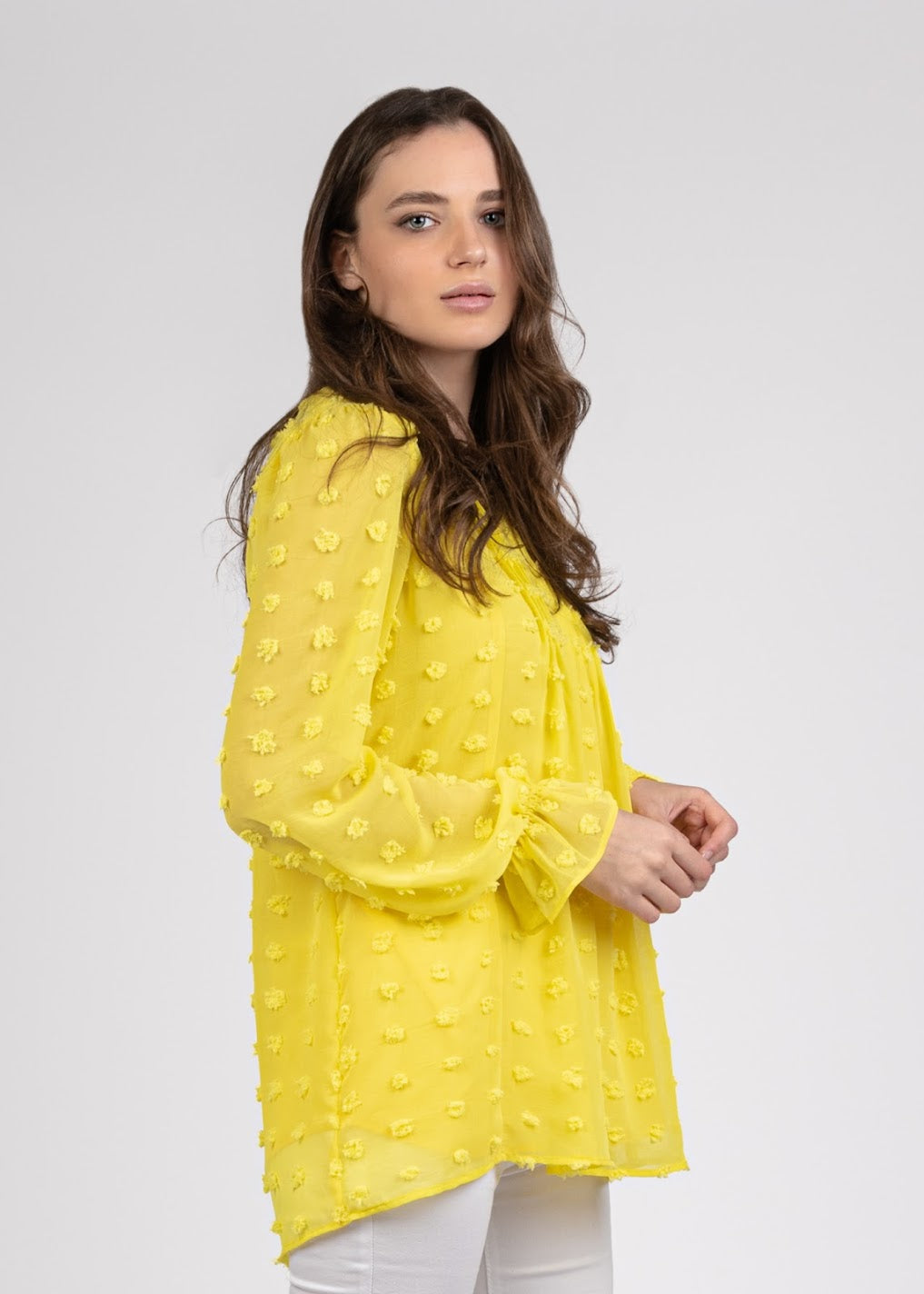 Big Dot Chiffon Blouse with Pleats - 110073