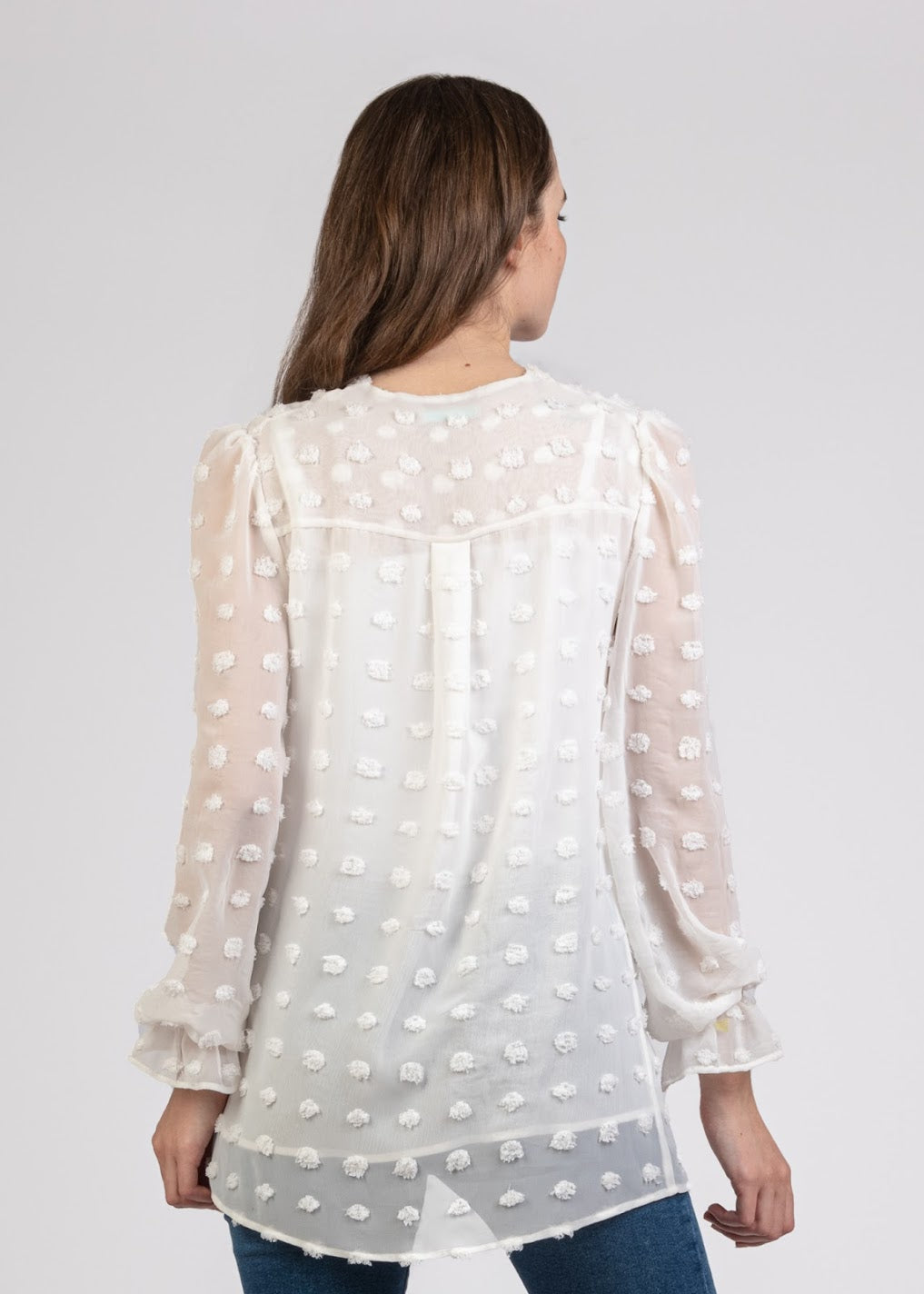 Big Dot Chiffon Blouse with Pleats - 110073