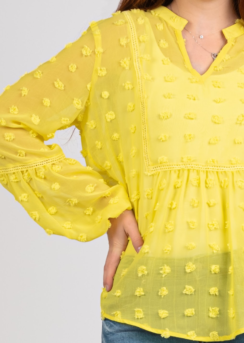 Big Dot Chiffon Blouse with Trim- 110074