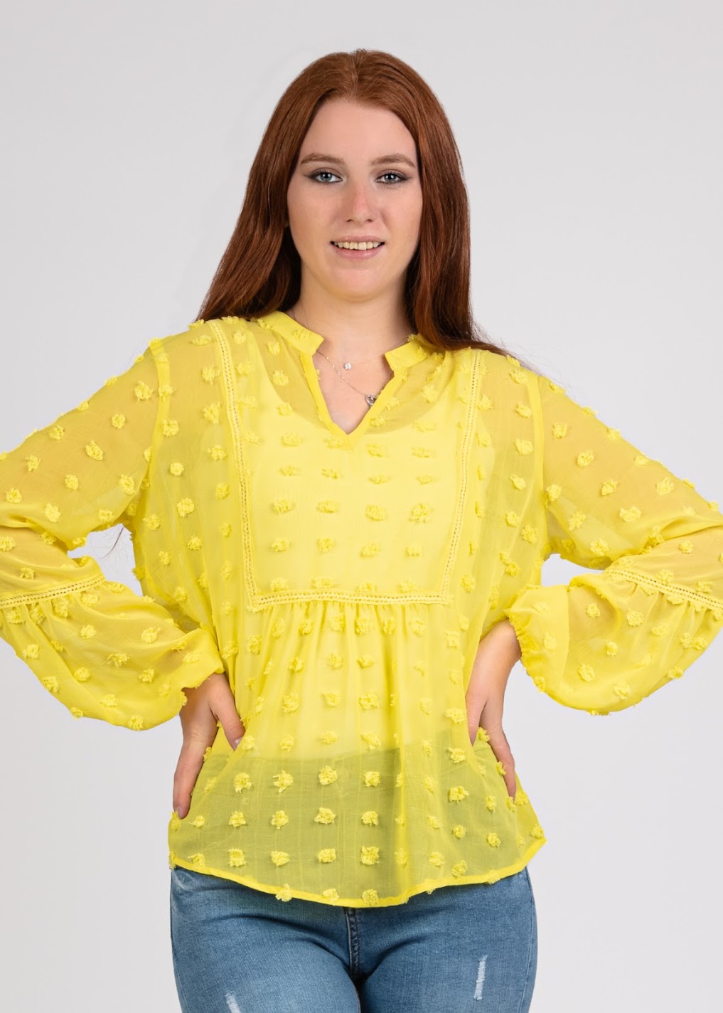 Big Dot Chiffon Blouse with Trim- 110074