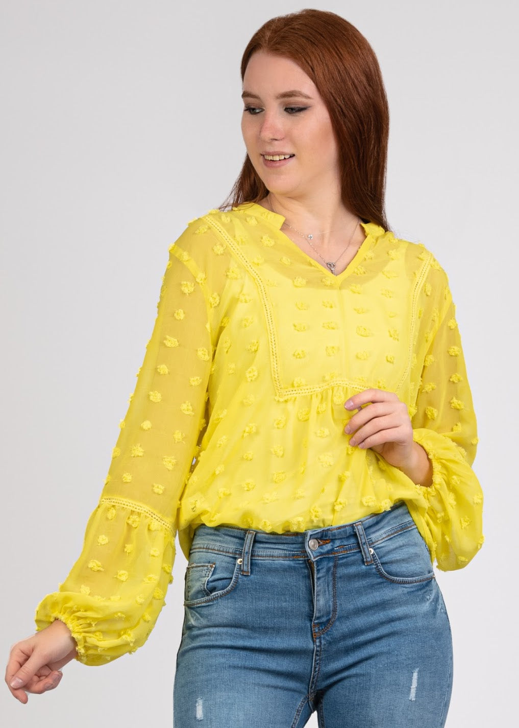 Big Dot Chiffon Blouse with Trim- 110074