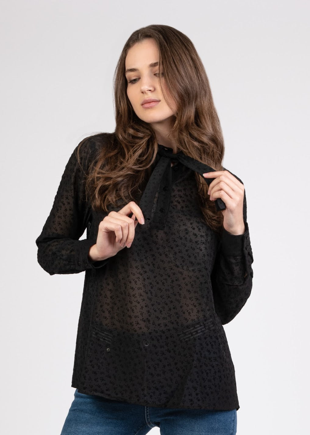 Chiffon Puffy Velvet with Bow Tie- 110069