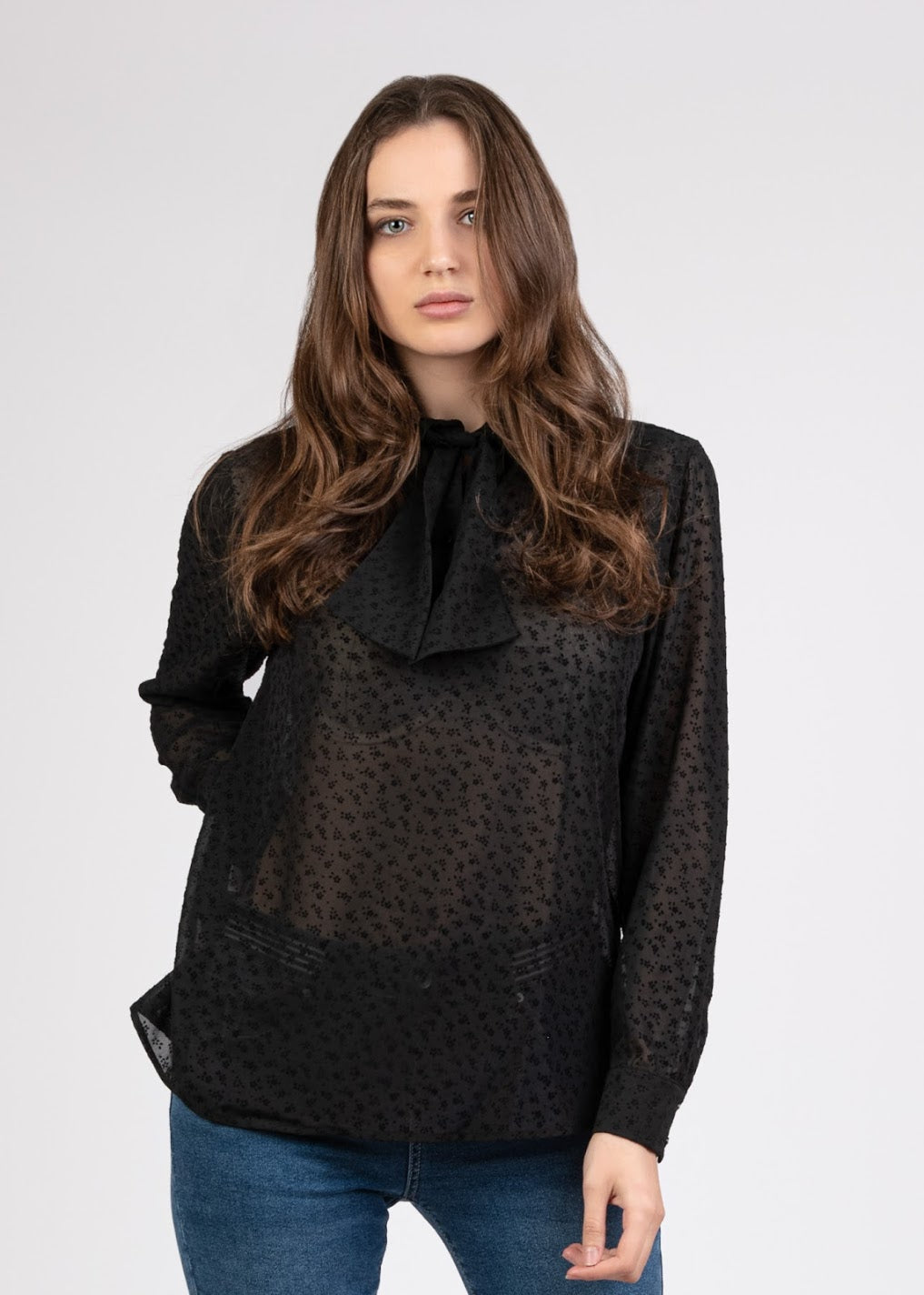 Chiffon Puffy Velvet with Bow Tie- 110069