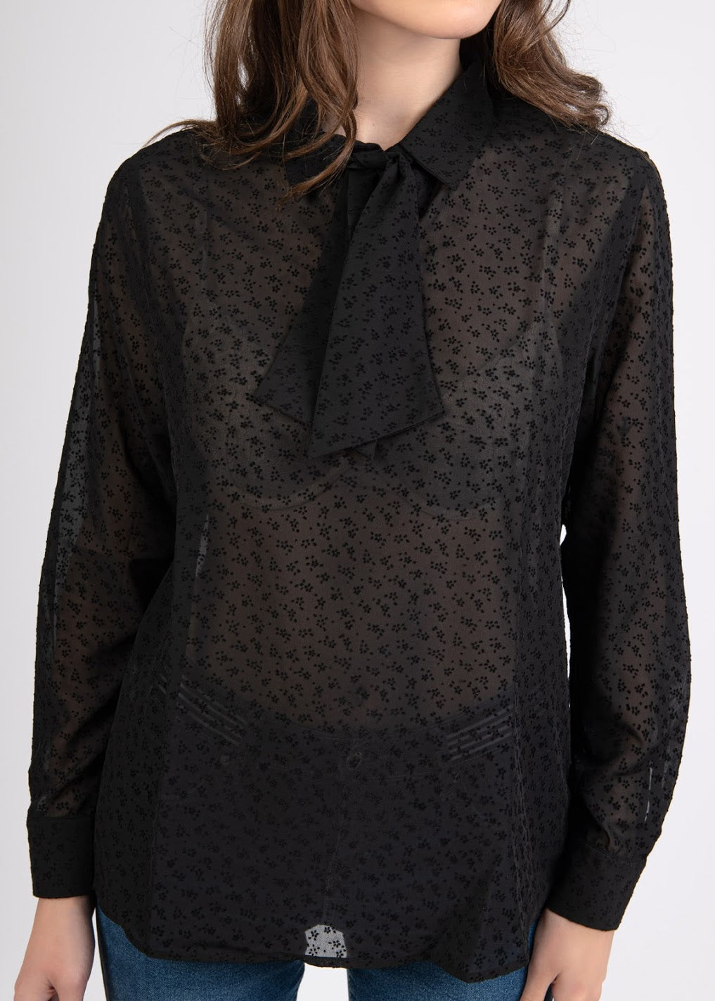 Chiffon Puffy Velvet with Bow Tie- 110069