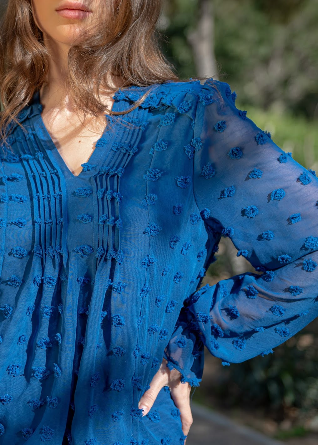 Big Dot Chiffon Blouse with Pleats - 110073