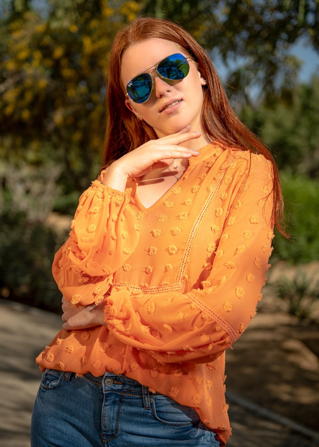 Big Dot Chiffon Blouse with Trim- 110074