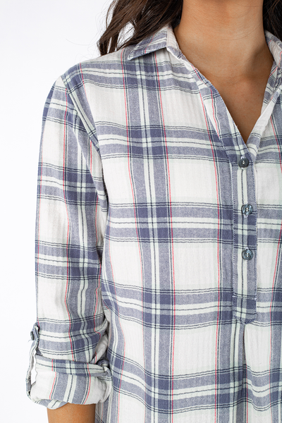 Cotton Flannel Shirt with Belt - 110022
