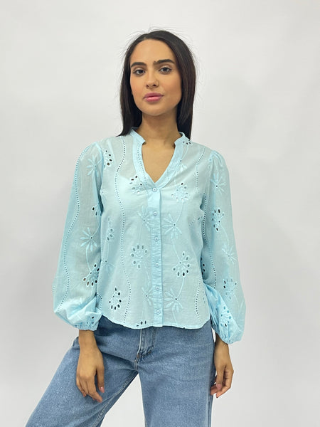 Embroidered Flowers V Neck Blouse - 110131