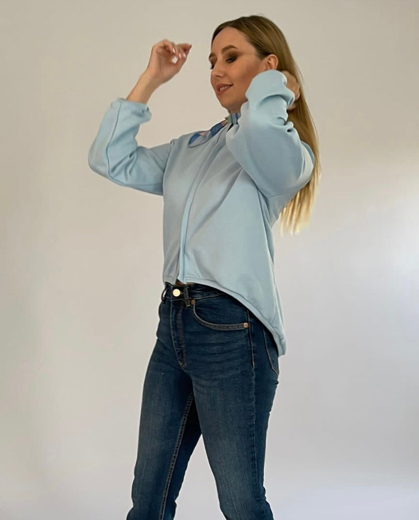 Baby blue high low sweatshirt -22SS1