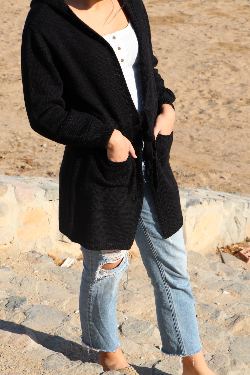 Long Knitted Jacket with Belt- 130019