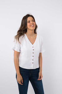 V-neck Buttoned Blouse - B1187