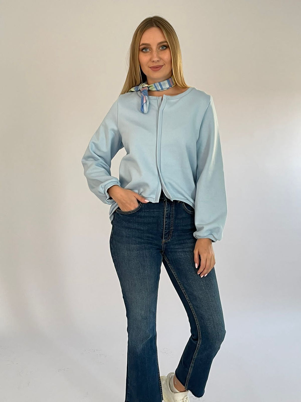 Baby blue high low sweatshirt -22SS1