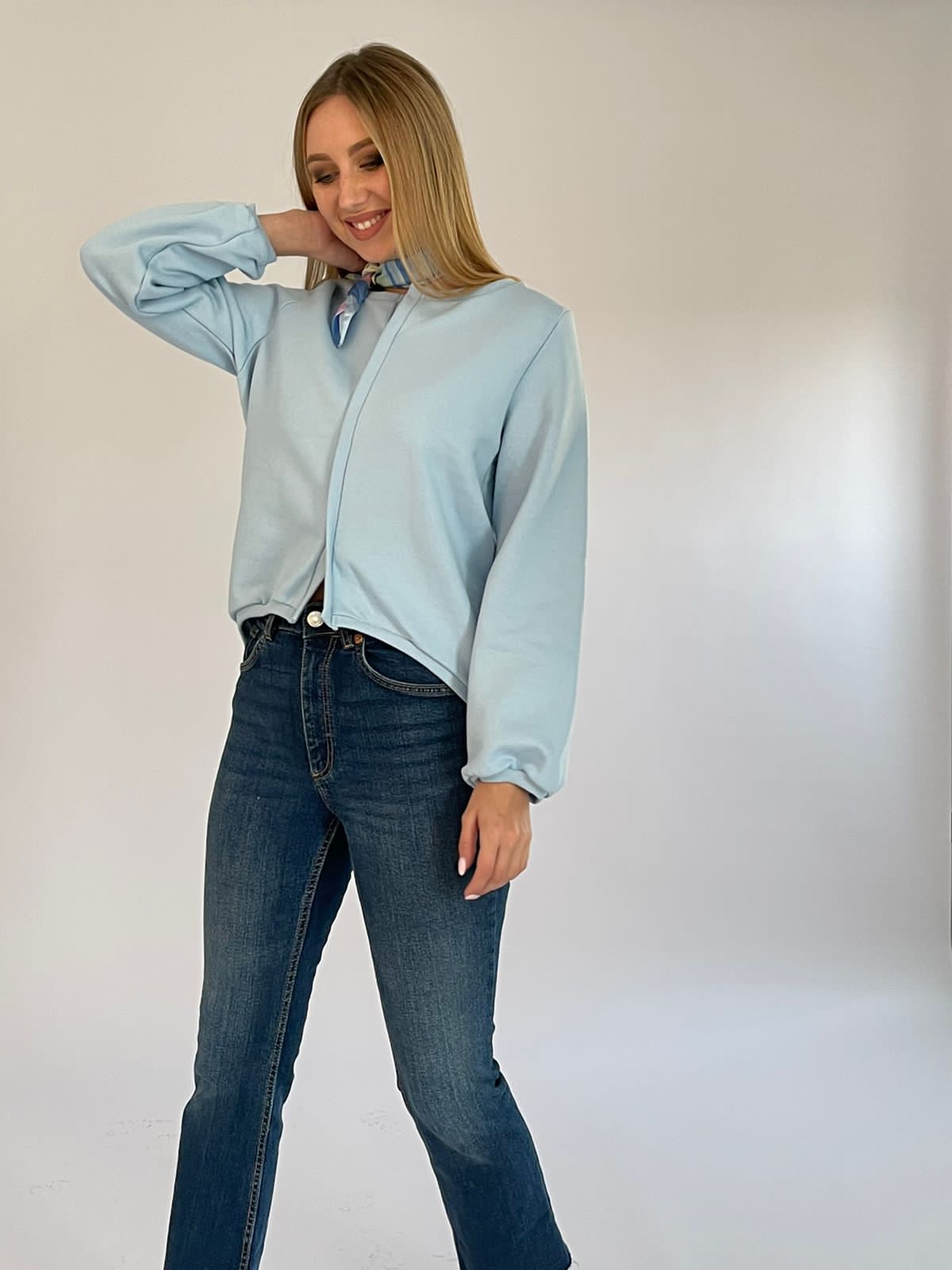 Baby blue high low sweatshirt -22SS1