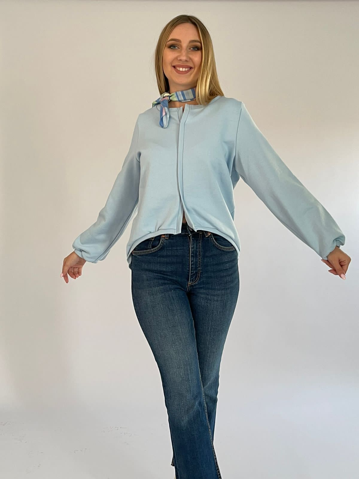 Baby blue high low sweatshirt -22SS1