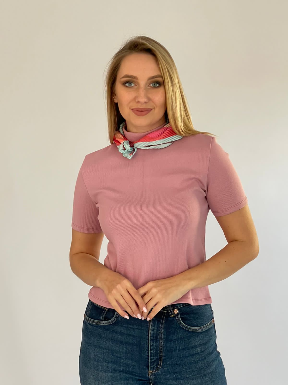 Old Pink Turtle Neck Short Sleeves Top -22T1