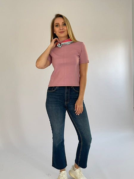 Old Pink Turtle Neck Short Sleeves Top -22T1
