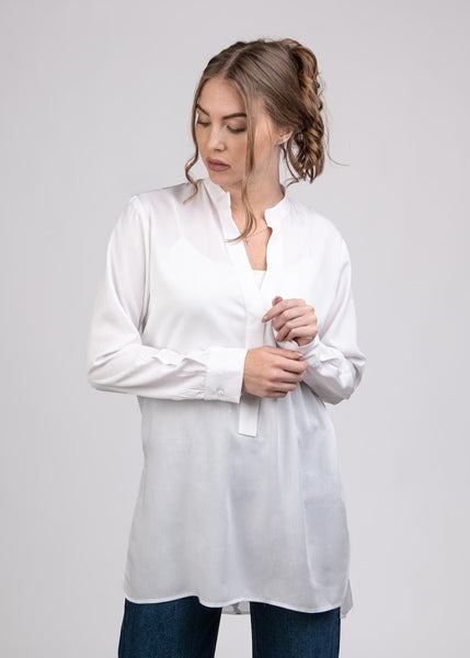 Loose Fit Chinese Collar Viscose Blouse - 110081