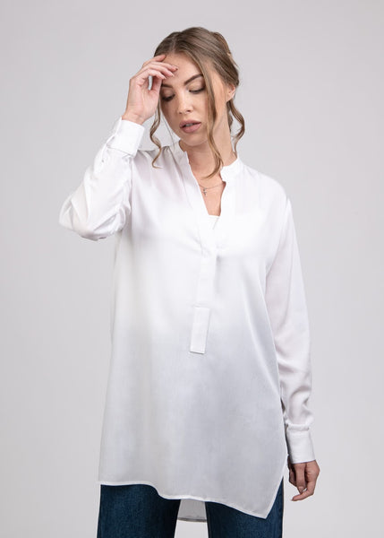 Loose Fit Chinese Collar Viscose Blouse - 110081
