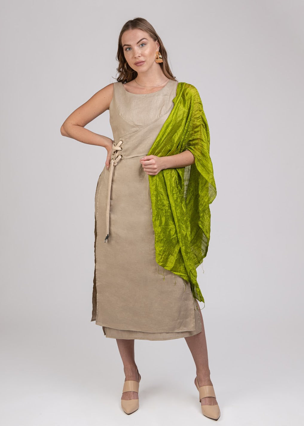 Long Linen Dress with Eyelits- SL2133