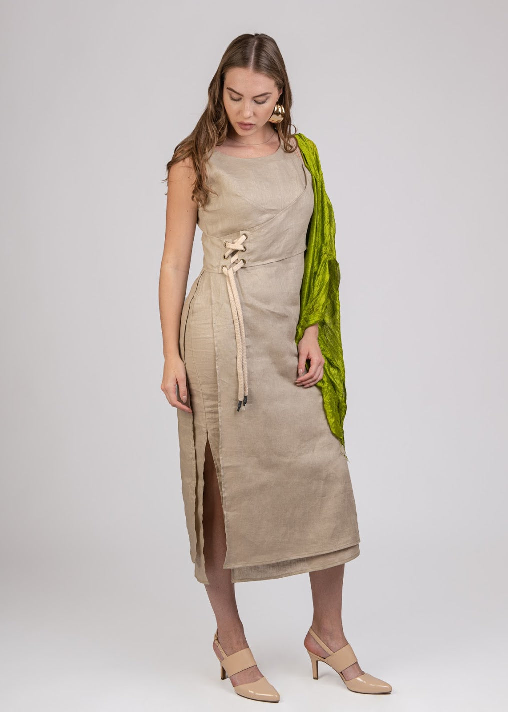 Long Linen Dress with Eyelits- SL2133