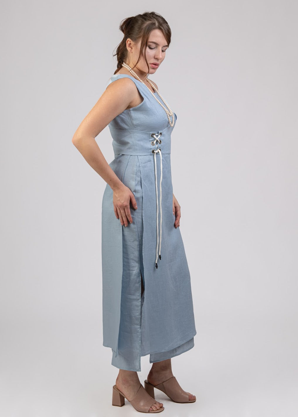 Long Linen Dress with Eyelits- SL2133