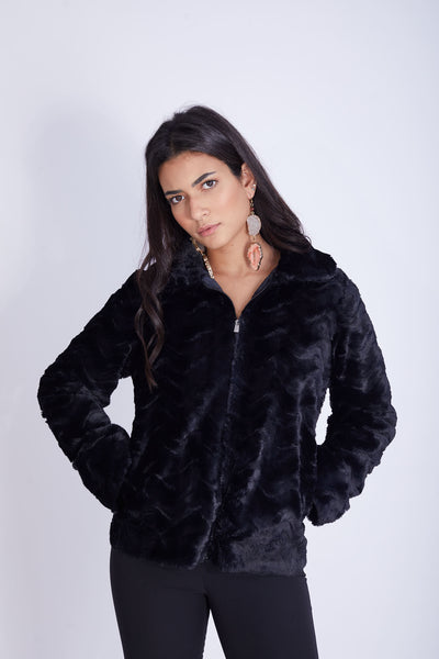 Fancy Fur Jacket with Zipper- 150008