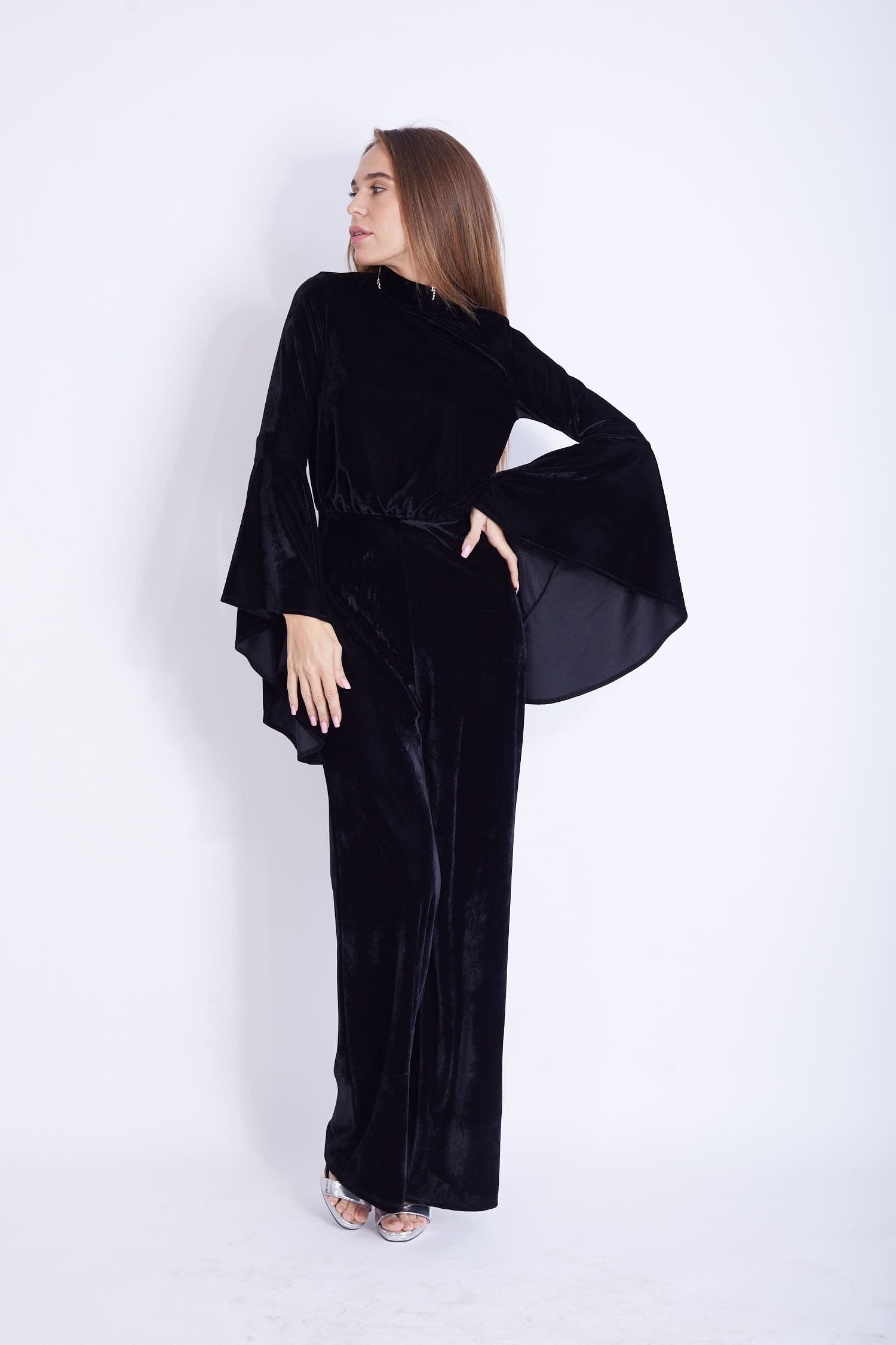Wide Sleeves Lycra Velvet  Jumpsuit - VBJ2