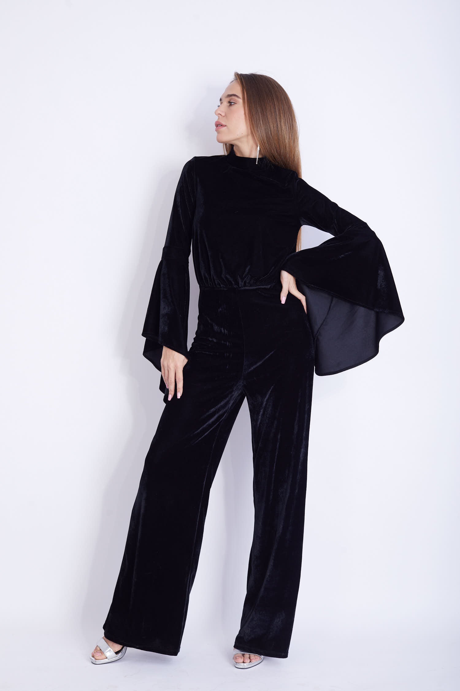 Wide Sleeves Lycra Velvet  Jumpsuit - VBJ2
