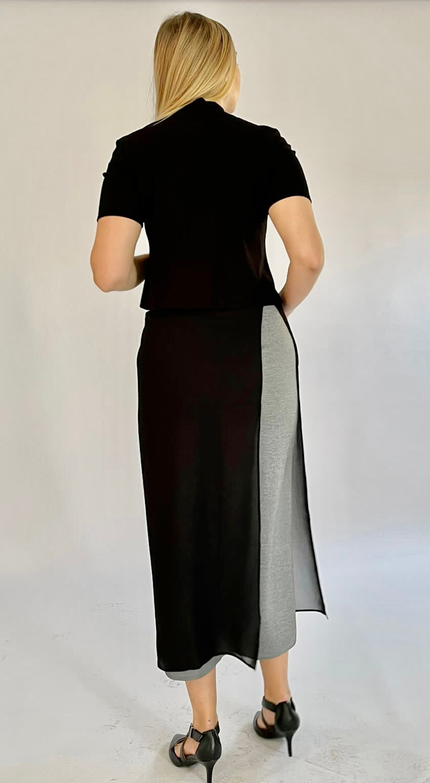 Light Grey Pencil Skirt with/or without Chiffon Wrap Skirt -22S1