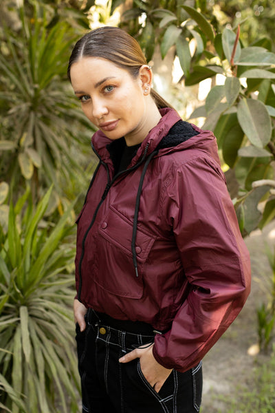 Nylon Cropped Jacket with Berber Lining - 267007