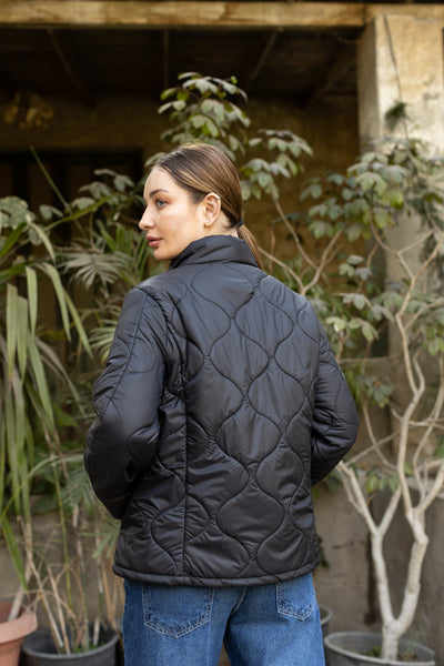Hour glass quilted nylon jacket with snaps -150026