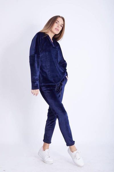 Dark Navy Soft LycraVelvet Cargo Pants - W2013