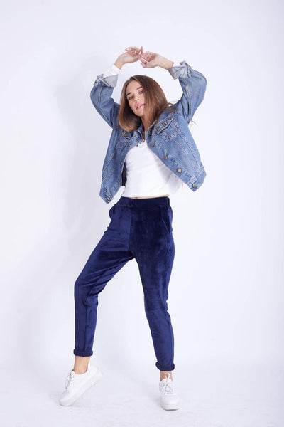 Dark Navy Soft LycraVelvet Cargo Pants - W2013