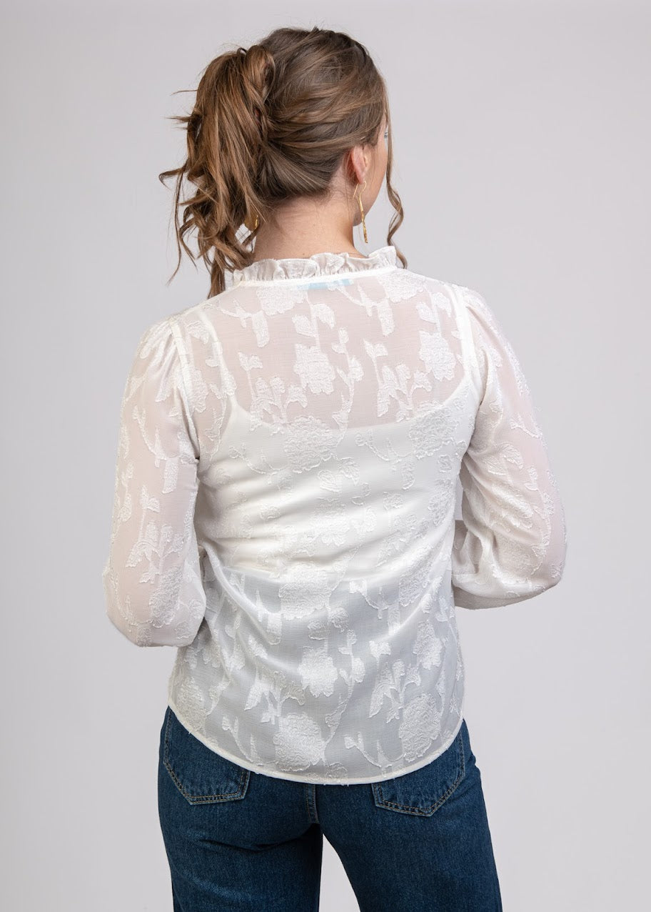 Chiffon Jackard Blouse with Frills - 110088