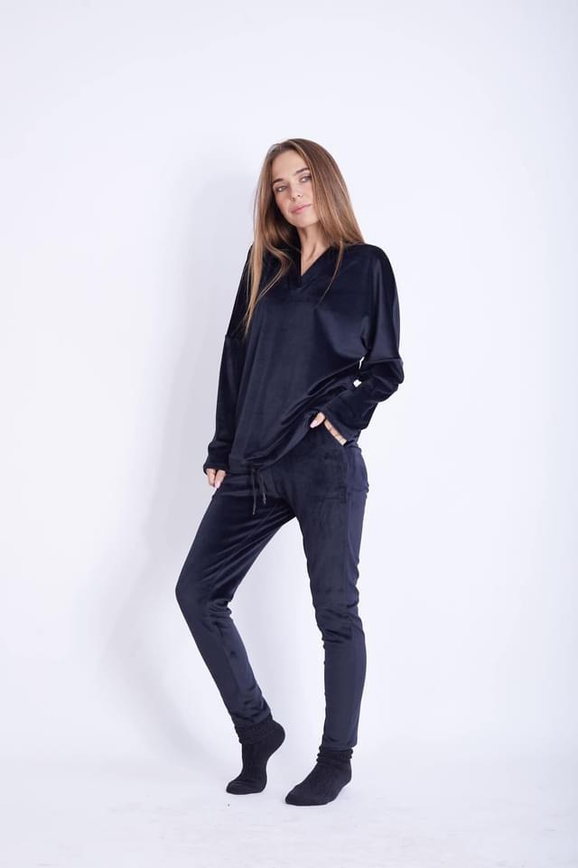 Black Soft LycraVelvet Cargo Pants - W2013